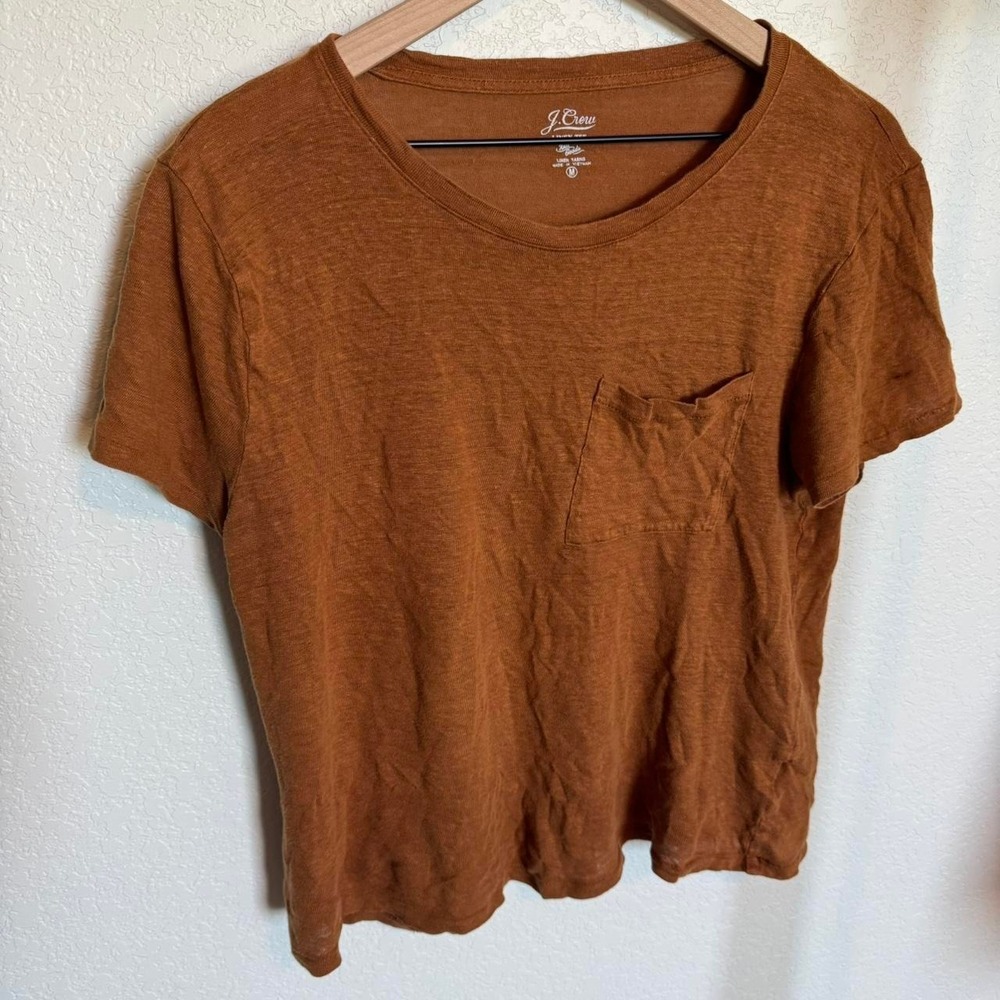J. Crew Rust Orange Linen Pocket Tee, Medium